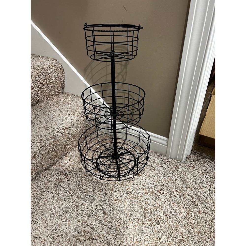 Unbranded 3 Tier Metal Wire Basket Stand Black Farmhouse Kitchen Storage 28.25in